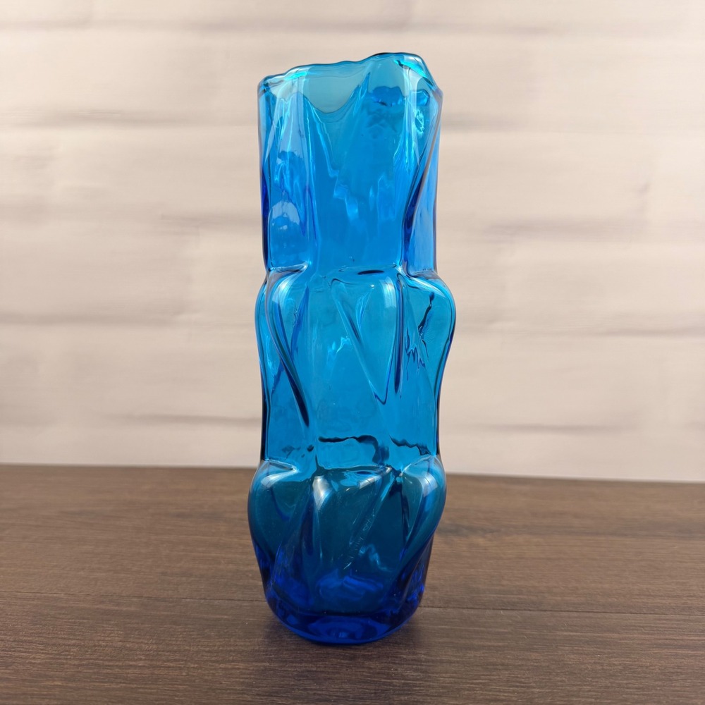 Blenko 609 Vase Wayne Husted Turquoise Blue Art Glass 1960